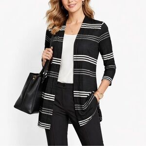 J Jill Open Front Striped Quarter Sleeve Jersey Knit Stretchy Cardigan XL
